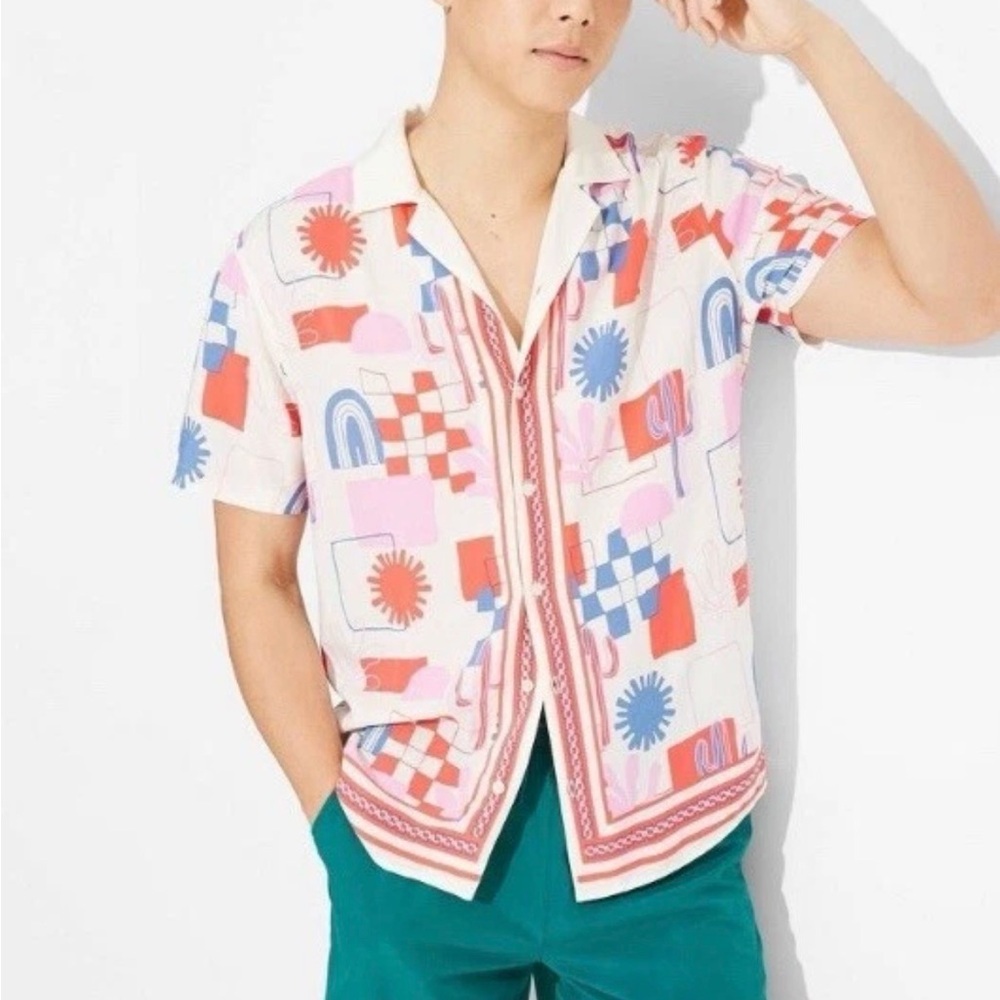 Original Use Men’s Cream and blue and Salomon Patterned Shirt Sz M
